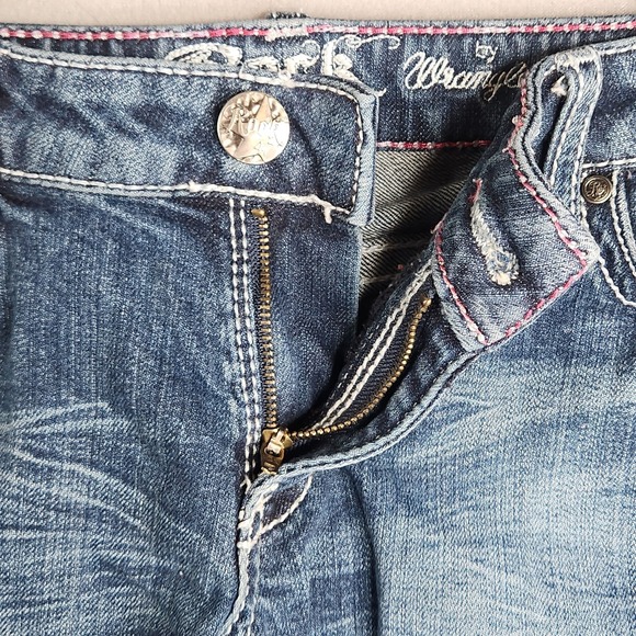 Wrangler Jeans Womens 1/2 x 34 Blue Bootcut Low Rise Rock 47 Fleur De Lis 28x30 - Picture 4 of 11